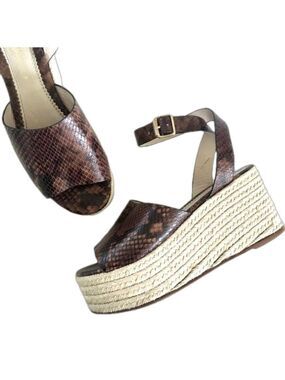 ZARA platform espadrilles, snakeskin patterned, wraparound ankle strap